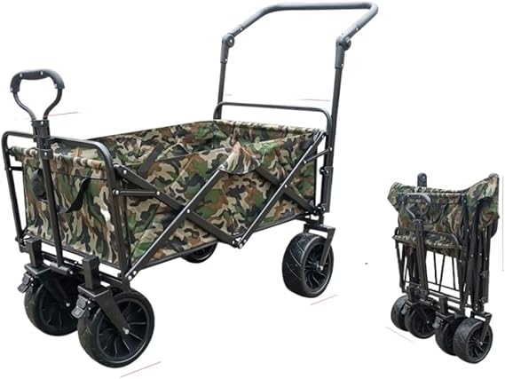 Camo All-Terrain Folding Wagon with 120 lb Capacity  |Foldable Handcart Trolley with Extension Wheels