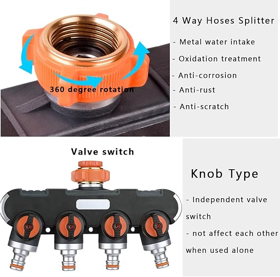 4-Way Garden Hose Splitter & Quick Connector for Irrigation