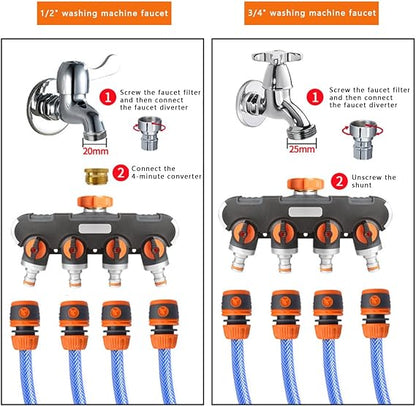 4-Way Garden Hose Splitter & Quick Connector for Irrigation