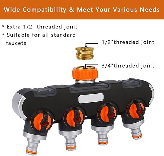 4-Way Garden Hose Splitter & Quick Connector for Irrigation