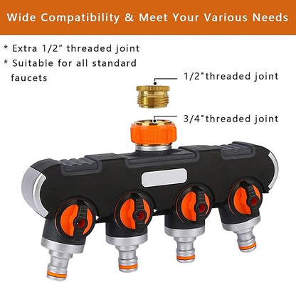 4-Way Garden Hose Splitter & Quick Connector for Irrigation