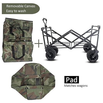 Camo All-Terrain Folding Wagon with 120 lb Capacity  |Foldable Handcart Trolley with Extension Wheels