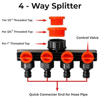 4-Way Garden Irrigation Tap Connector Set: Quick Hose Splitter & Drip Manifold Fittings for Efficient Watering