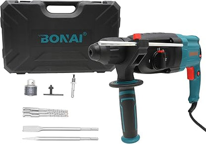 BONAI 2200W SDS Plus Rotary Hammer Drill, 26mm Demolition Hammer with Reduced Vibration System & 360° Rotating Auxiliary Handle for Concrete, Masonry, Wood, and Steel