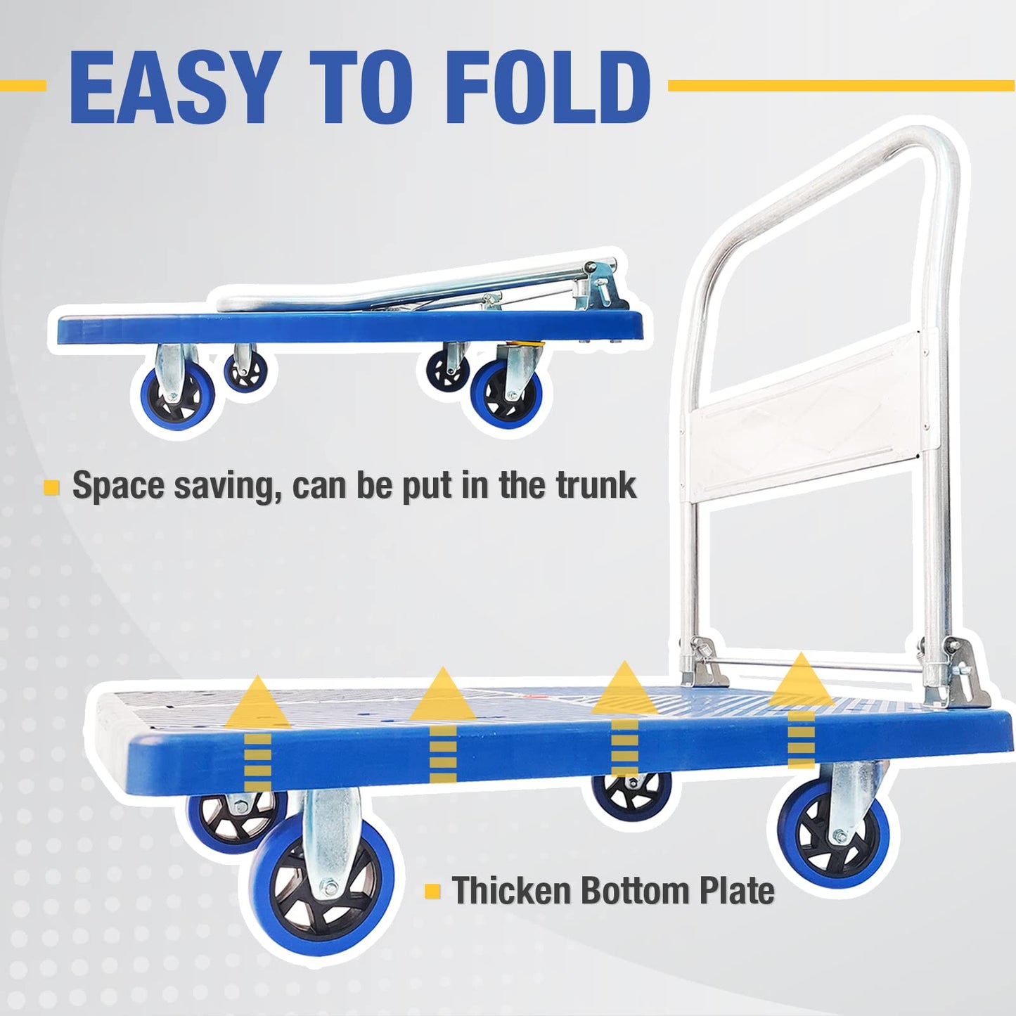 Dawot 660lbs Heavy-Duty Foldable Platform Truck Dolly with Swivel Wheels