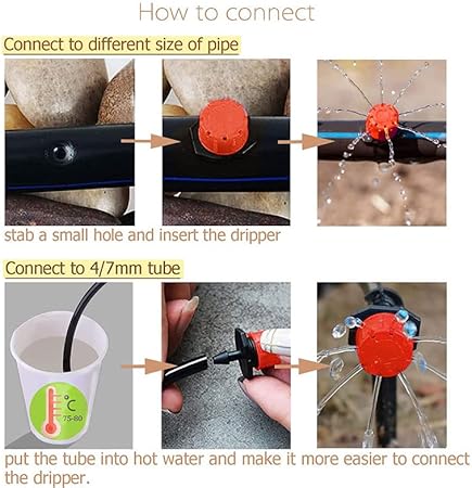 100Pcs Adjustable Micro Drip Irrigation Kit - 1/4 Inch Anti-Clog Sprinklers & Drippers for Garden Watering