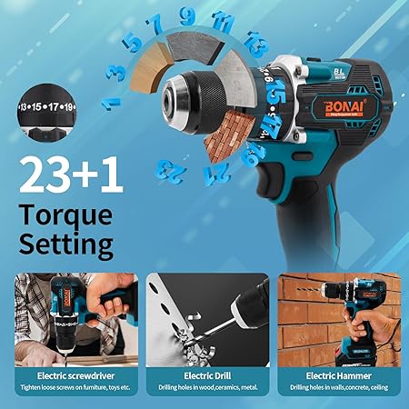 BONAI 36V Cordless Impact Drill Kit with Dual Batteries, 24-Piece All-in-One Tool Set for Metal, Wood, and Wall Drilling – Perfect for Home & Office Projects