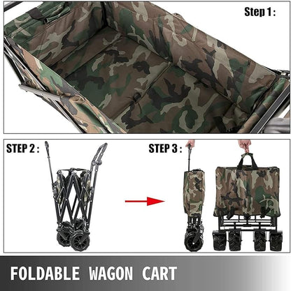 Camo All-Terrain Folding Wagon with 120 lb Capacity  |Foldable Handcart Trolley with Extension Wheels