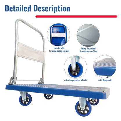 Dawot 660lbs Heavy-Duty Foldable Platform Truck Dolly with Swivel Wheels