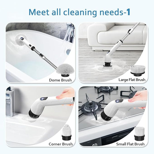 Electric Spin Scrubber for Bathrooms – Cordless, Rechargeable Power Cleaning Brush with Adjustable Handle & Replaceable Brush Heads