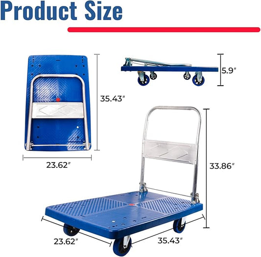 Dawot 660lbs Heavy-Duty Foldable Platform Truck Dolly with Swivel Wheels | Industrial-Grade Utility Cart for Warehouse, Office & Home Use