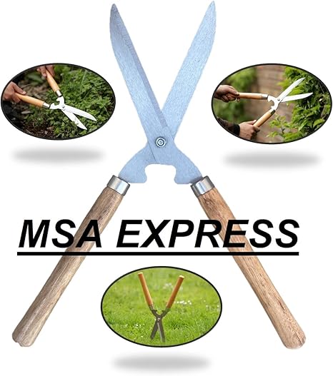 BMB Tools 10-Inch Tree Cutter & Hedge Shears: Precision Trimming with Carbon Steel Blades & Ergonomic Wooden Handle for Bushes