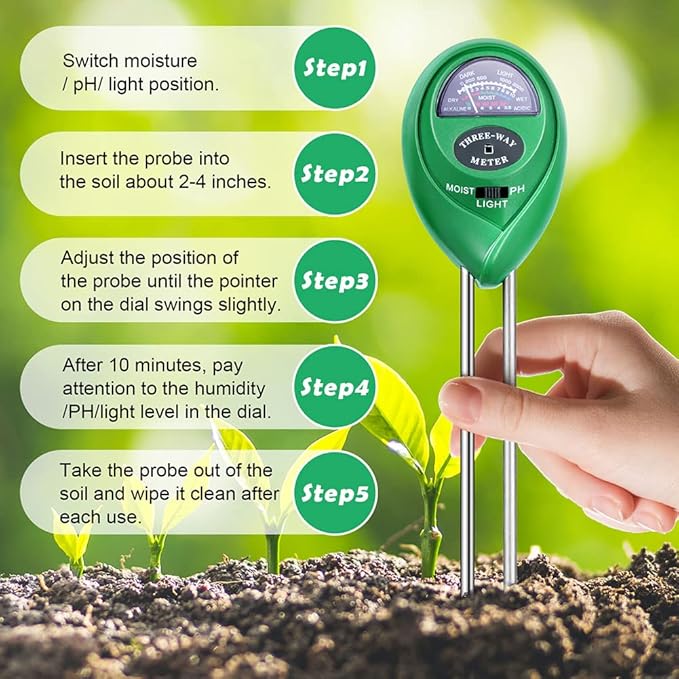 Soil Test Kit: Measure Moisture, pH, & Light for Healthier Plants – Ideal for Home, Garden, and Farm Use, No Battery Required