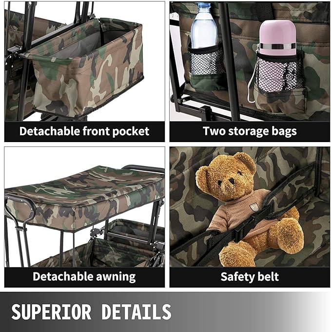 Camo All-Terrain Folding Wagon with 120 lb Capacity  |Foldable Handcart Trolley with Extension Wheels