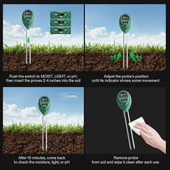 3-in-1 Soil Moisture Meter, pH & Light Tester – No Battery Needed | Plant Soil Test Kit for Garden, Lawn, Farm, Indoor & Outdoor Plants