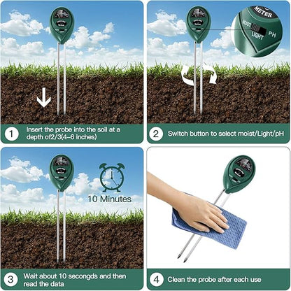 Soil Test Kit: Measure Moisture, pH, & Light for Healthier Plants – Ideal for Home, Garden, and Farm Use, No Battery Required